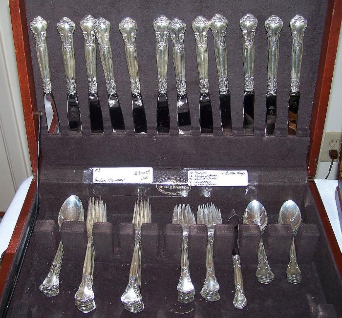 Set of Gorham "Chantilly sterling flatware - service for 8 - includes dinner knifes, dinner forks, salad forks, soup spoons, teaspoons, butter knife
