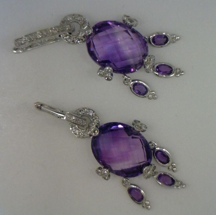 Amethyst earrings (4.3 Ct) - with diamonds (.33 Ct) - 14K white gold