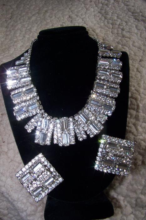 Gorgeous rhinestone necklace and earrings - not signed - but obviously a good maker -stones are gorgeous