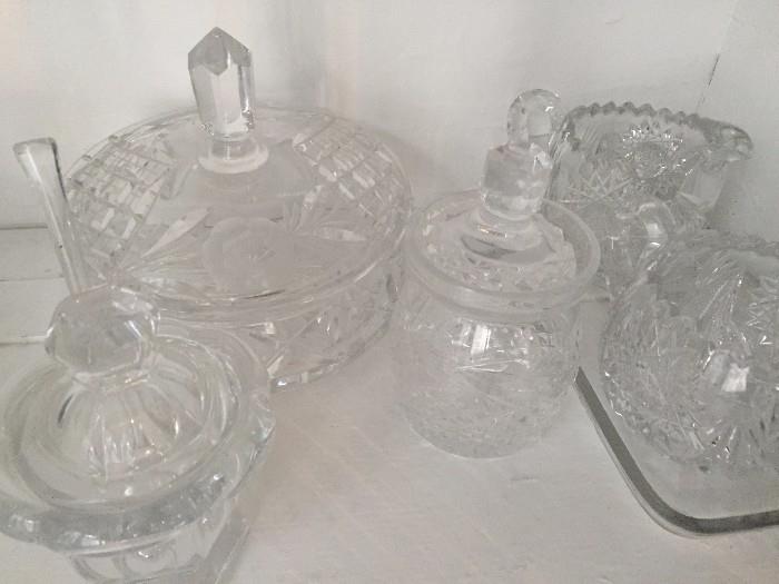 crystal jam jars, bowls
