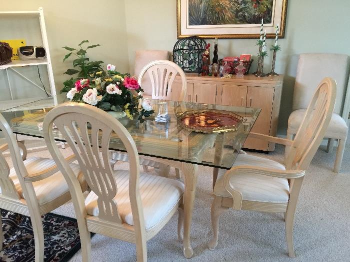 Blond glass dining room set with 4 chairs