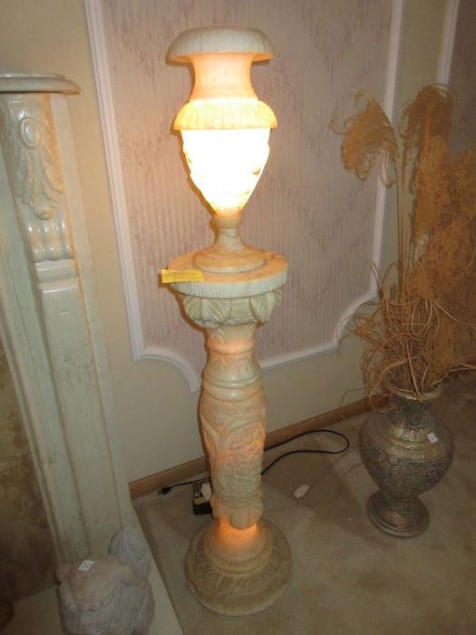 Fabulous alabaster pedestal and urn, each light up from the inside.