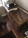 ANTIQUE HAND CARVED CHEST WITH GLASS TOP