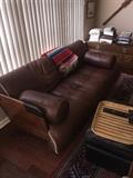 CUSTOM MADE SOFTEST LEATHER PALM WOOD AND METAL SOFA