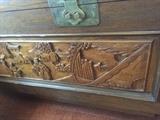 ANTIQUE HAND CARVED CHEST WITH GLASS TOP