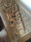 ANTIQUE HAND CARVED CHEST WITH GLASS TOP