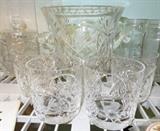 Galanti 24% Handcut Lead Crystal "Golf  Pattern"  Ice Bucket, Drinking Glasses, Covered Candy Jar 