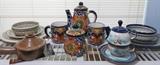 Unikat Polish Pottery Stoneware, Lead Free Mexico Pottery Teapot/Cups/Sugar Bowl 