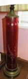 Vintage etched ruby cranberry glass table lamp