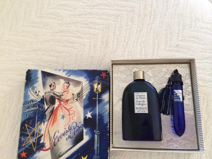 Vintage Evening in Paris blue glass perfumes in original box