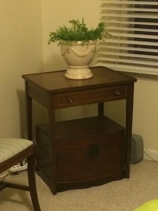 inlay side table with a storage trunk underneath, and a crackle plater on top!!