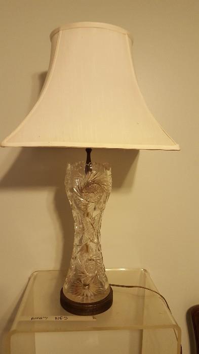 lamp made from an antique cut glass lamp on a french brass base