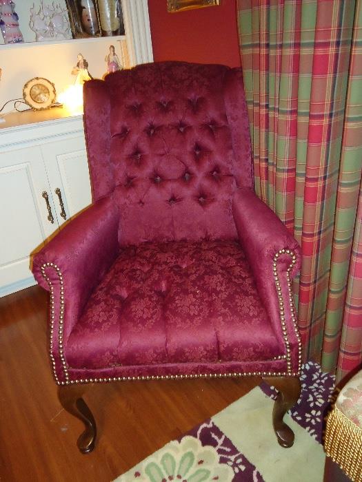 Burgundy wingback chair