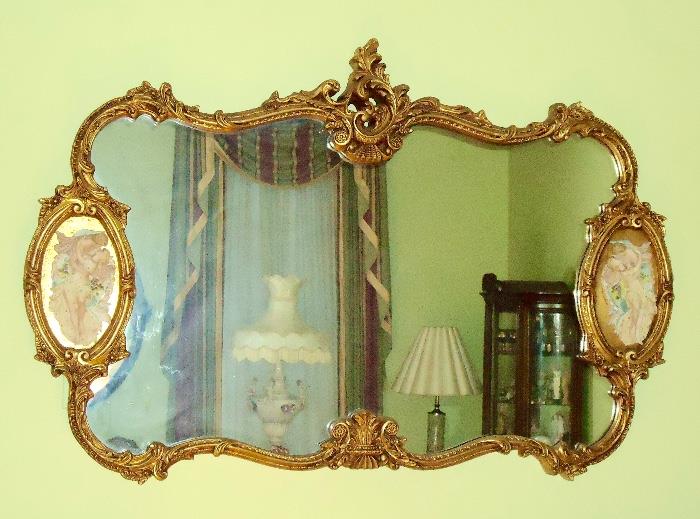 Massive ornate Italian mirror with porcelain medallions