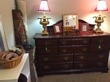 Mahogany chest, rugs, carpets, matching lamps