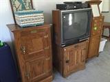 Reproduction ice boxes, television, jewelry armoire  with mirror