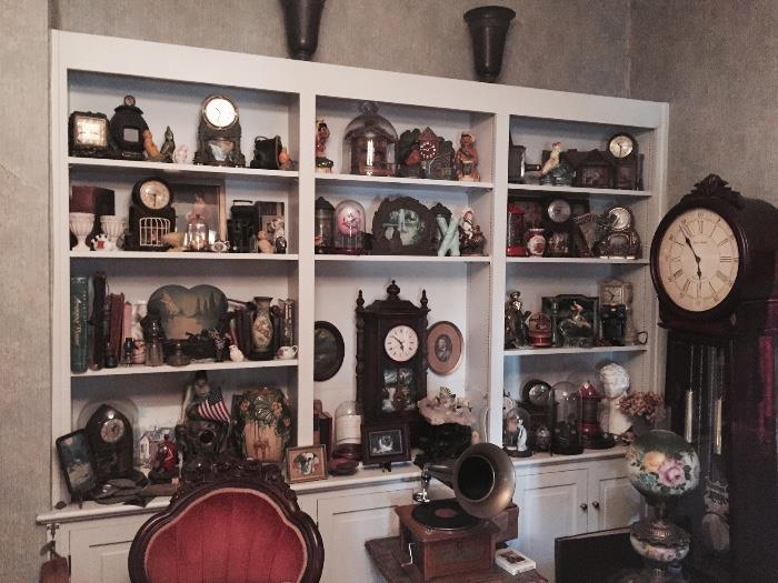 A partial view of the collection of motion lamps and clocks. 