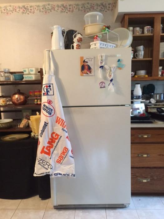 Great Refrigerator with hand crafted magnets, vintage General Foods Apron and more
