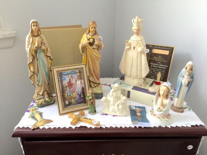Vintage Crosses, Blessed Mother, Jesus and Joseph art and statues.