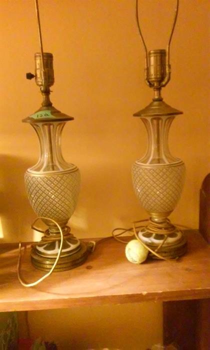 Pair of European Glass Port and Sherry Carafes turned into lamps.