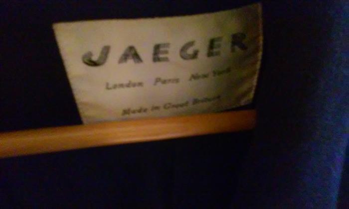 Label of Jaeger, Made in Great Britian, Cashmere Wool Blue Tall Coat.