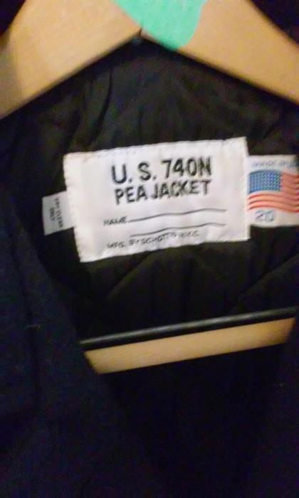 Navy Pea Jacket Coat Label.
