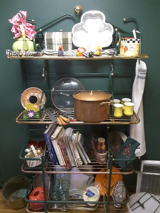 Gorgeous Brass Baker's Rack filled with Cooking Items, Cook Books, Treasures and More. 4 Shelves.WA
