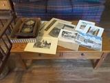 Small coffee table, square, Vintage Clock - needs repair, European Artwork from various cities and churches