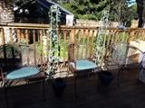 2 Tall White Ivy Stands. Set of 4 Metal Chairs. Green Cushions. All can be spray painted for Upcycling.