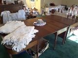Vintage crocheted  bedspreads,  vintage dining room table opens up, end pieces can be used separately,  1900s, China set.