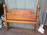 Vintage Bedframe/Headboard. Very Nice Pieces. Ski Boots and Poles and Skis.