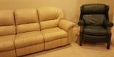 Leather Sofa/Recliner and Olive Green Recliner