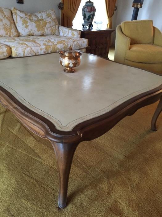 Leather topped coffee table - large square