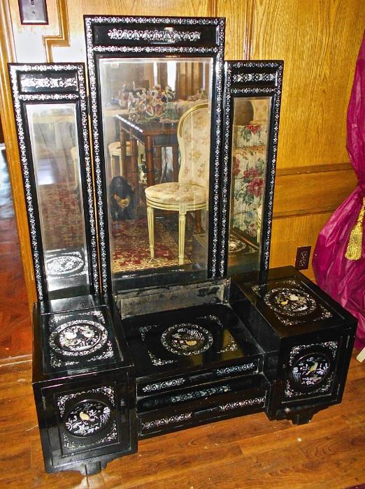 Asian-Style w/Inlay Low Chest with Mirror