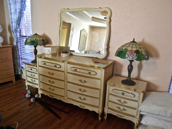 French Provential Dresser with Mirror, Night Stands