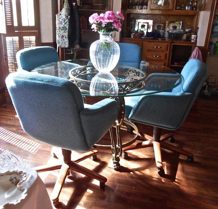 Glass Topped Kitchen Set with Swivel Chairs