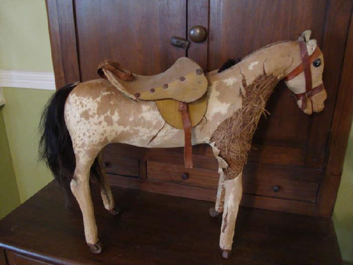 Antique Toy horse on Wheels, as is