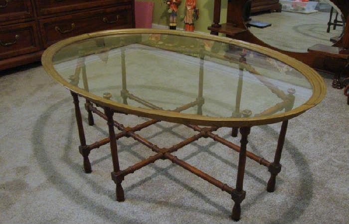 Glass and Brass Oval Coffee Table
