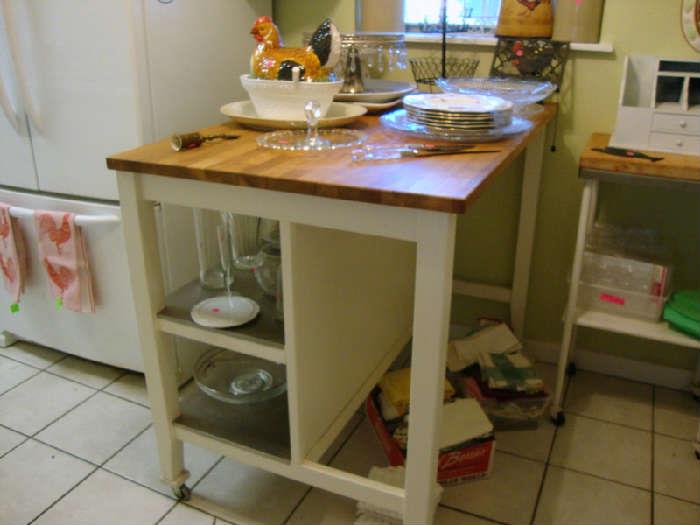 Rolling Kitchen Island butcher block top