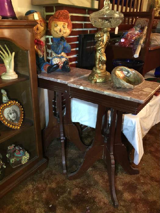 Pair of Victorian style marble top side tables