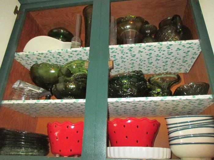 Vintage green glassware, Red Bowls