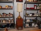 Nesting Rosewood tables, Royal Doulton Character mugs, Steuban glass lamp