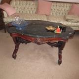 MARBLE TOP CARVED TABLE
