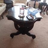 MARBLE TOP CARVED TABLE