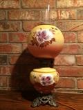 Antique Gone With The Wind Oil Lamp converted into electric lamp.  Hand Painted Glass
