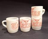 Vintage 1970's Fire King Glass Stackable Coffee Mugs with University of Texas Longhorn Emblems 
