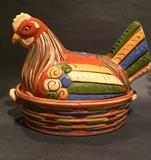 Vintage Mexican Tourist Pottery Hen on a Nest, circa 1940.