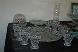 "AMERICANA" FOSTORIA OYSTER GLASSES,PLATTER,CANDLE HOLDER & BOWLS