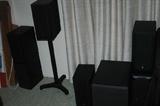 Surround sound system with 6 SAPPHIRE Speakers, 1 center control box, Velodyne Wolfer & 4 speakers stands