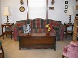 PLAID SLEEPER SOFA VINTAGE END TABLES AND LANE CEDAR BLANKET CHEST